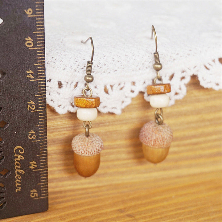 Boucles d'oreilles rétro en bois massif et fruits séchés