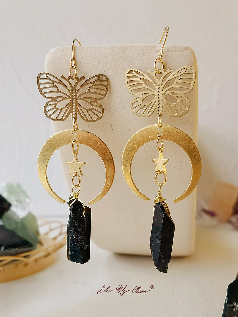 Boucles d'oreilles papillon creuses en cristal naturel