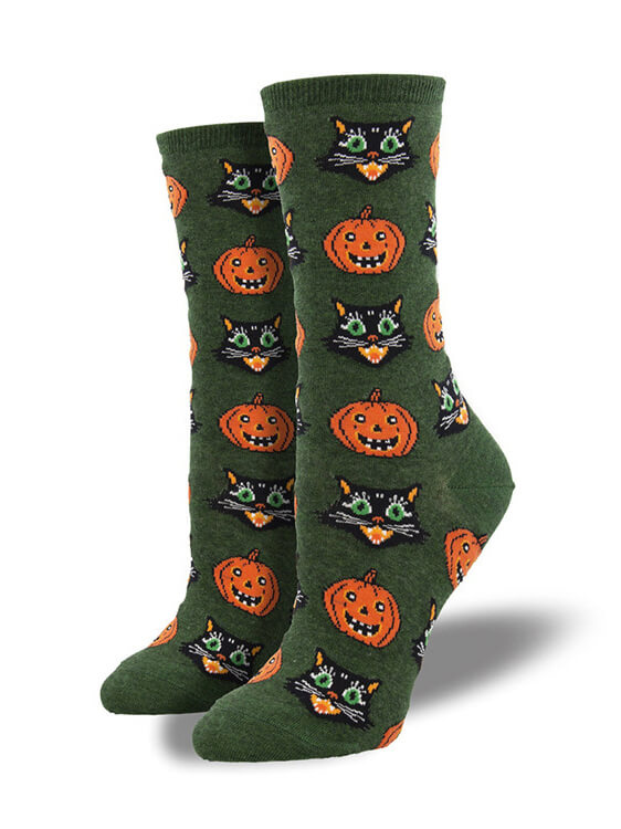 Calcetines de Halloween de calabaza y gato