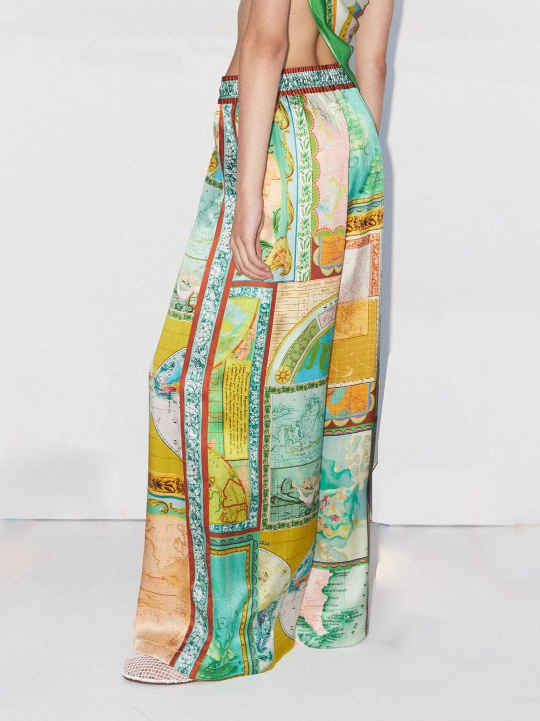 Exquisite Satin Unique Geometric Print Wide-Leg pantaloni