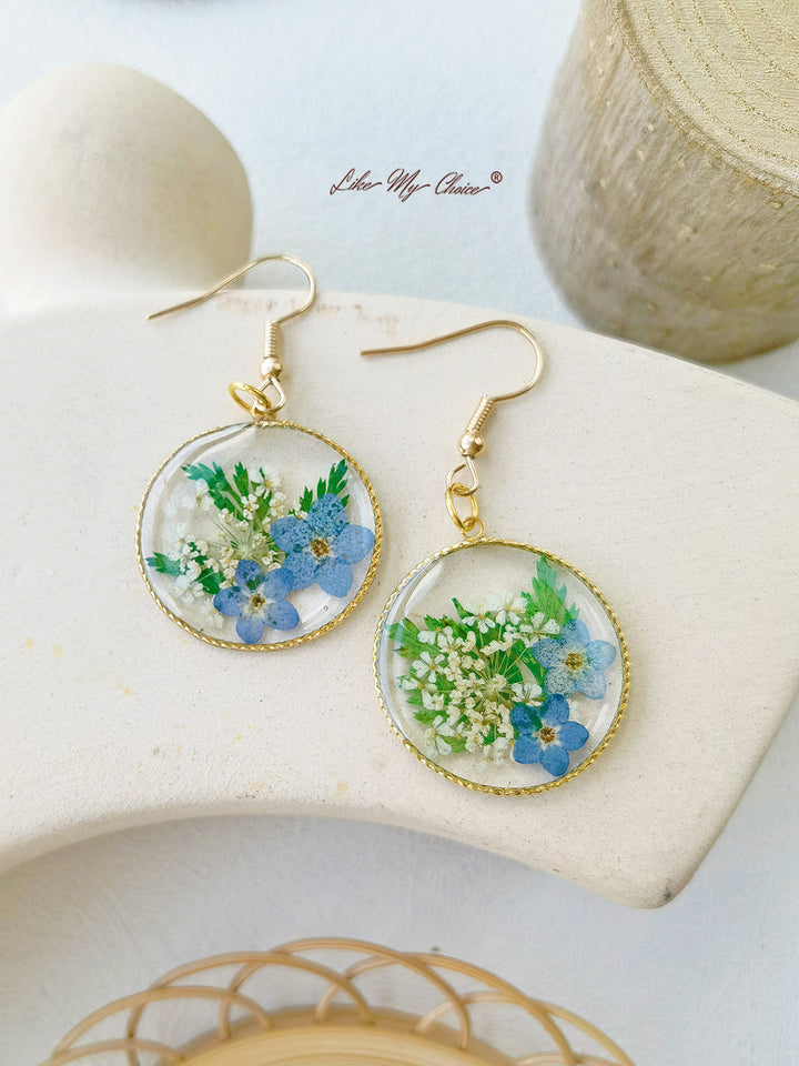 Anting Forget Me Not Perhiasan Alami Bunga Kering