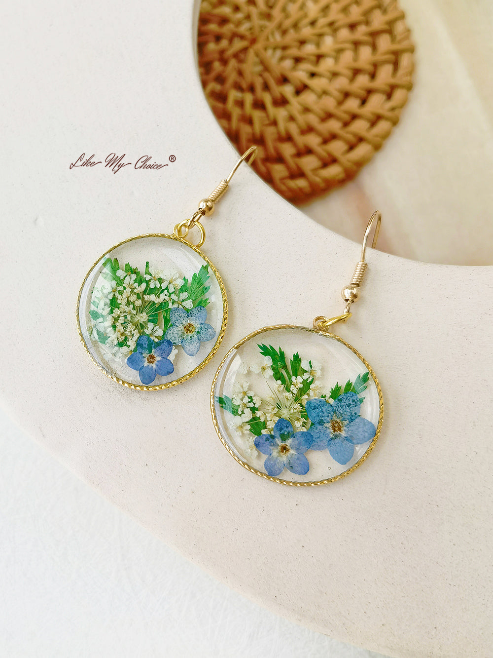 Boucles d'oreilles Myosotis Bijoux naturels Fleur séchée