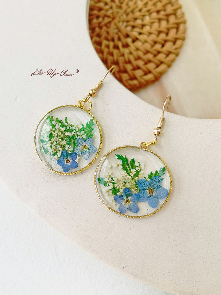 Anting Forget Me Not Perhiasan Alami Bunga Kering