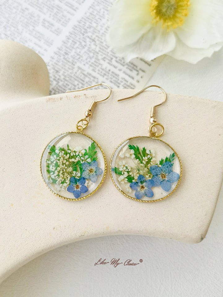 Anting Forget Me Not Perhiasan Alami Bunga Kering