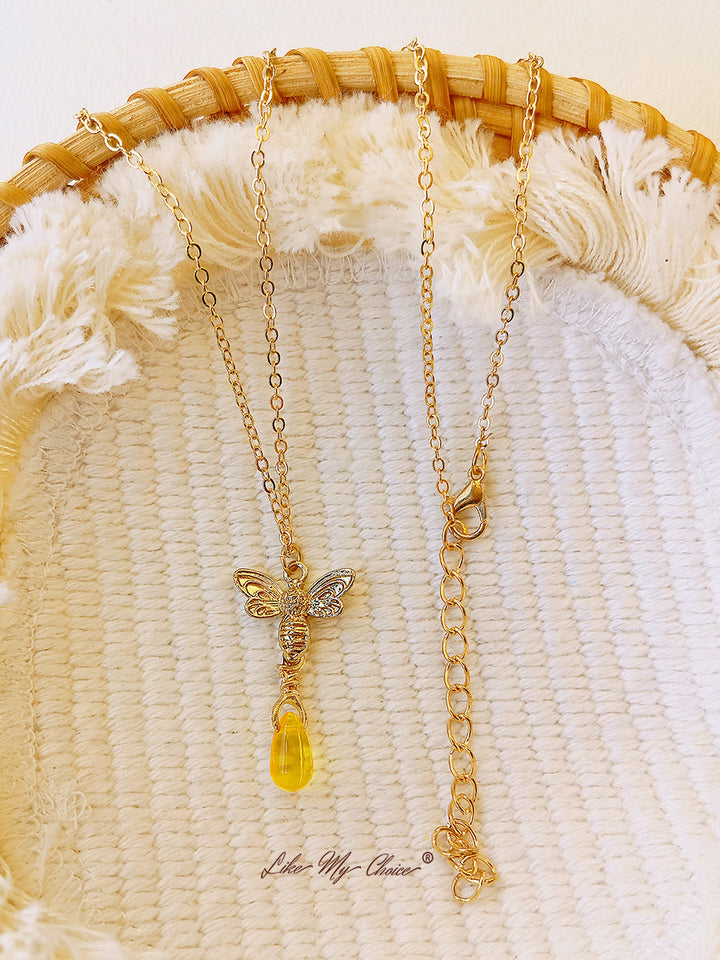 Retro Bee Amber Drop-halsband