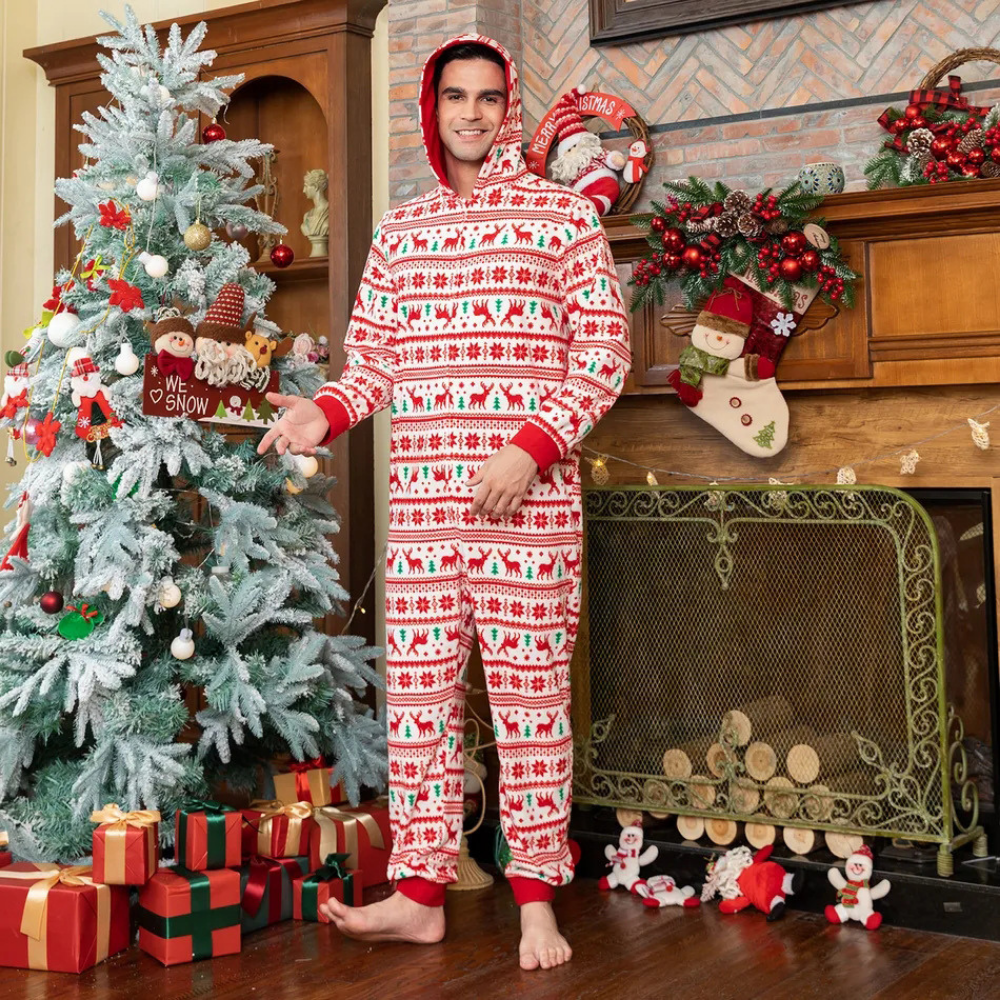 Pyjama parent-enfant à capuche, imprimé élan de Noël