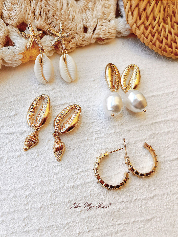 Boucles d'oreilles Beach Shell Pearl Boho Set 4pairs