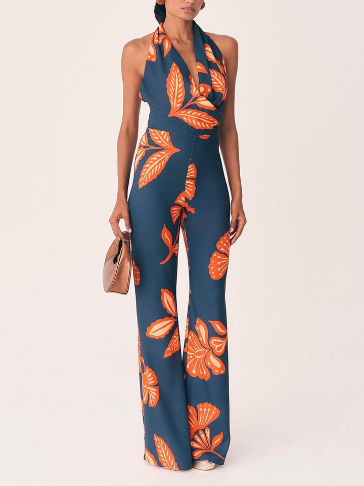 Unieke rugloze jumpsuit met bloemenprint