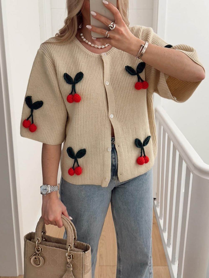 Cute V-Neck Cherry Decoration Sweater Cardigan