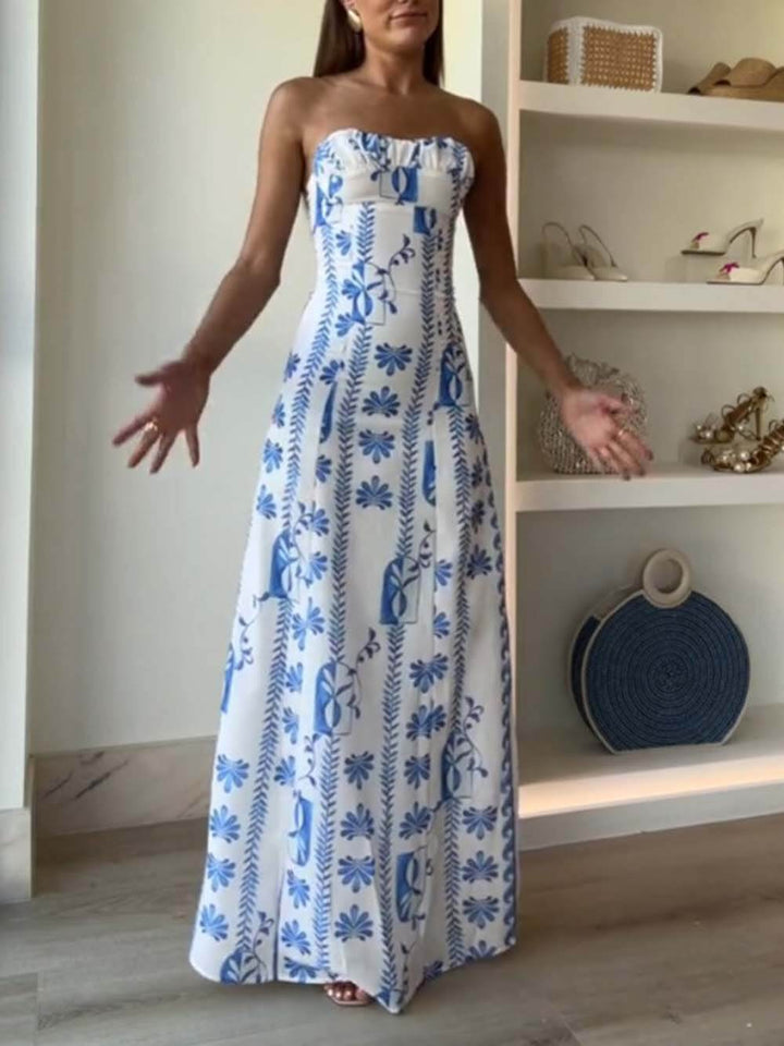 Κομψό Floral Bandeau Backless Maxi φόρεμα