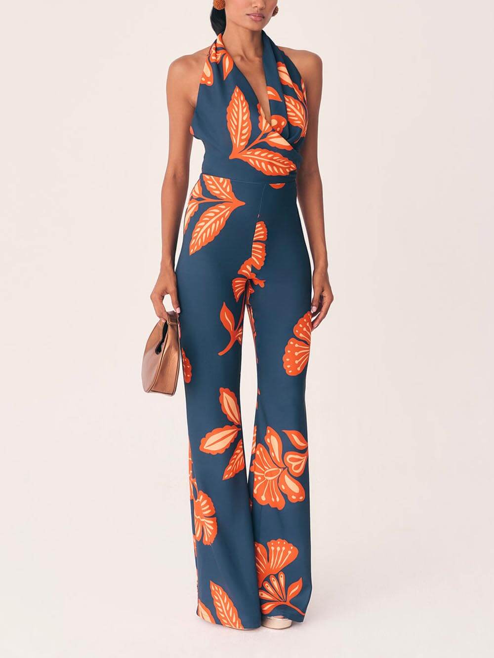 Unique Floral Print Backless Jumpsuit