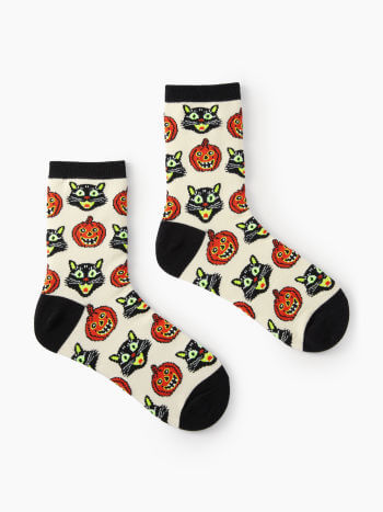 Kürbis und Katze Lustige Halloween Socken