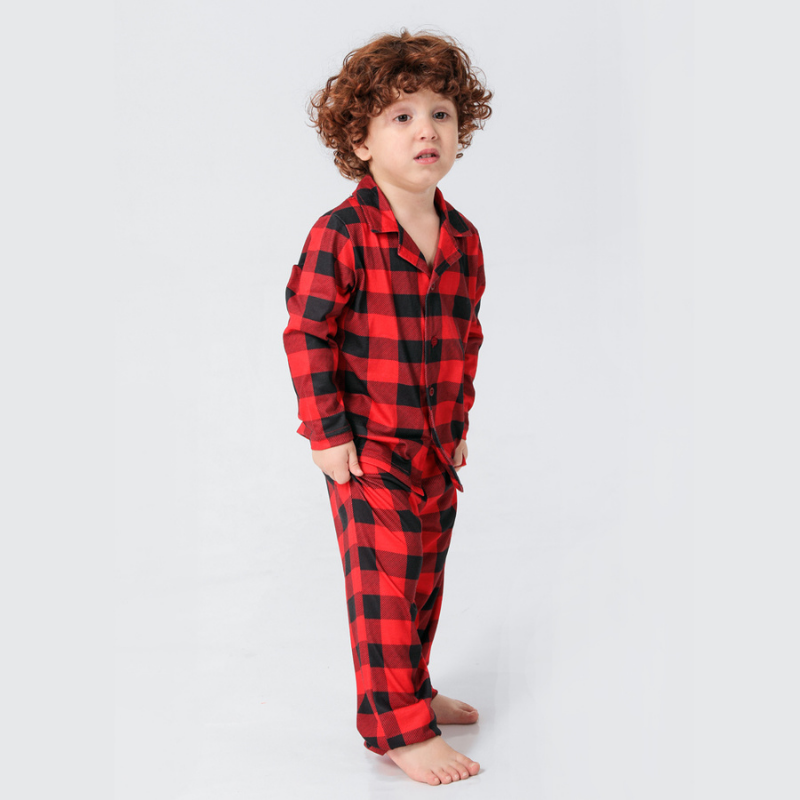 Kerstmis Plaid Staande Kraag Familie Pyjama Set