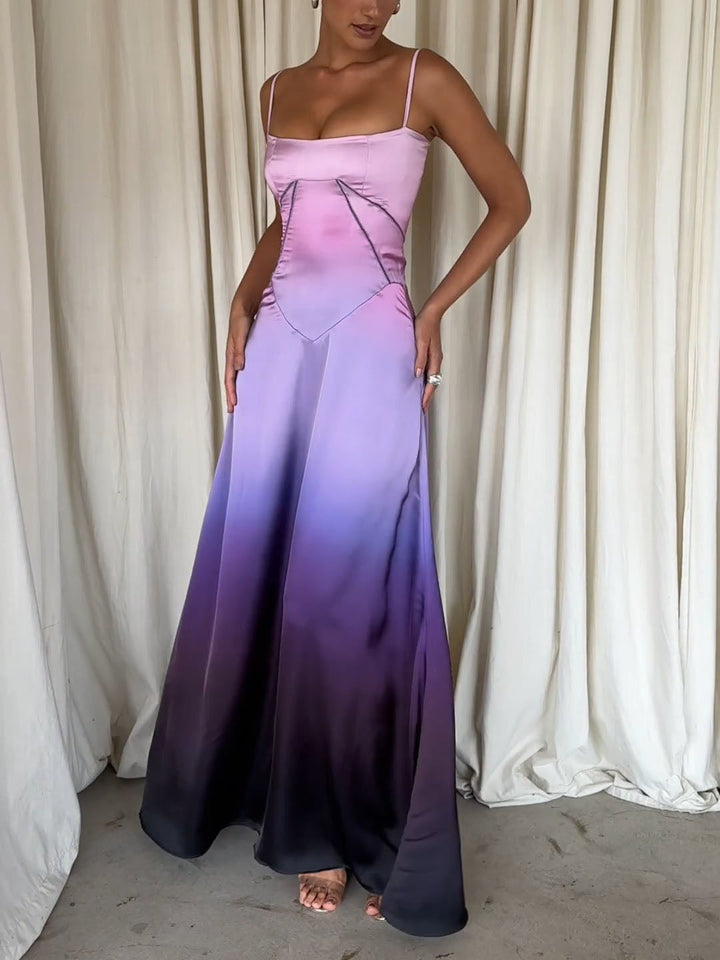 Vestido maxi com renda e estampado Ombre Unique