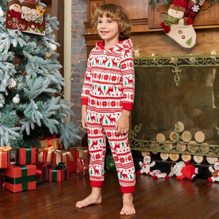 Pyjama parent-enfant à capuche, imprimé élan de Noël