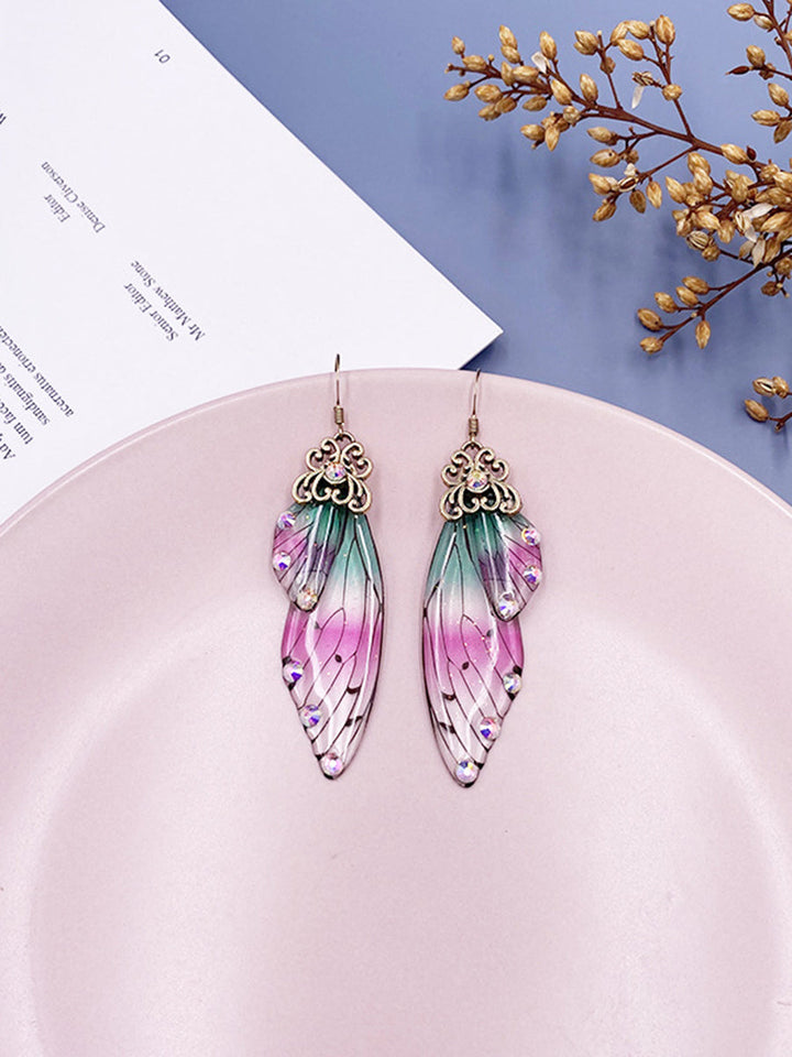 Boucles d'oreilles Papillon Aile de Cigale Cristal Iridescent Rhinestone