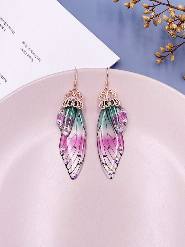 Πτέρυγα πεταλούδας Iridescent Rhinestone Cicada Wing Crystal Σκουλαρίκια