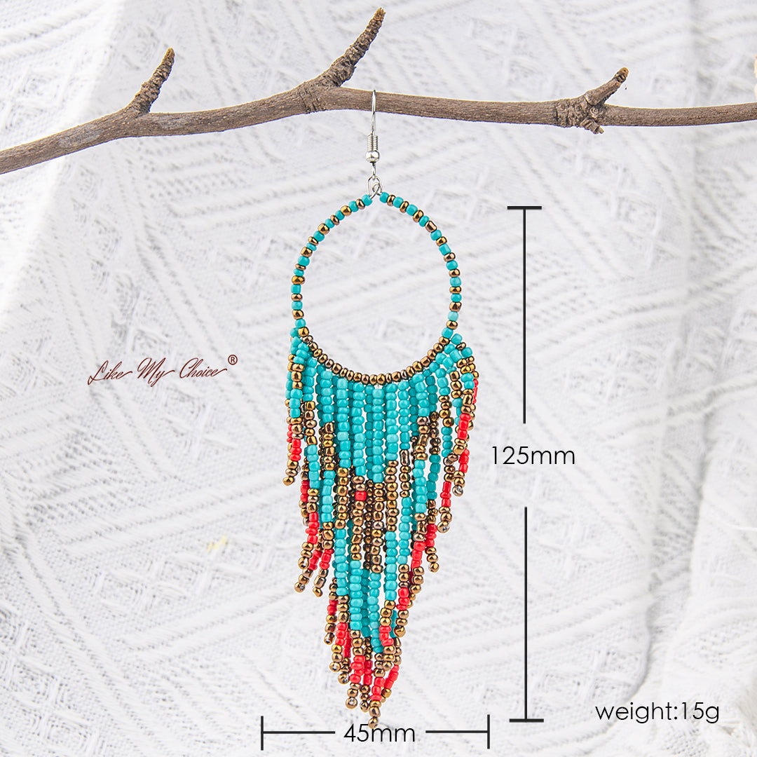 Anting Manik-manik Rumbai Panjang Etnik Boho