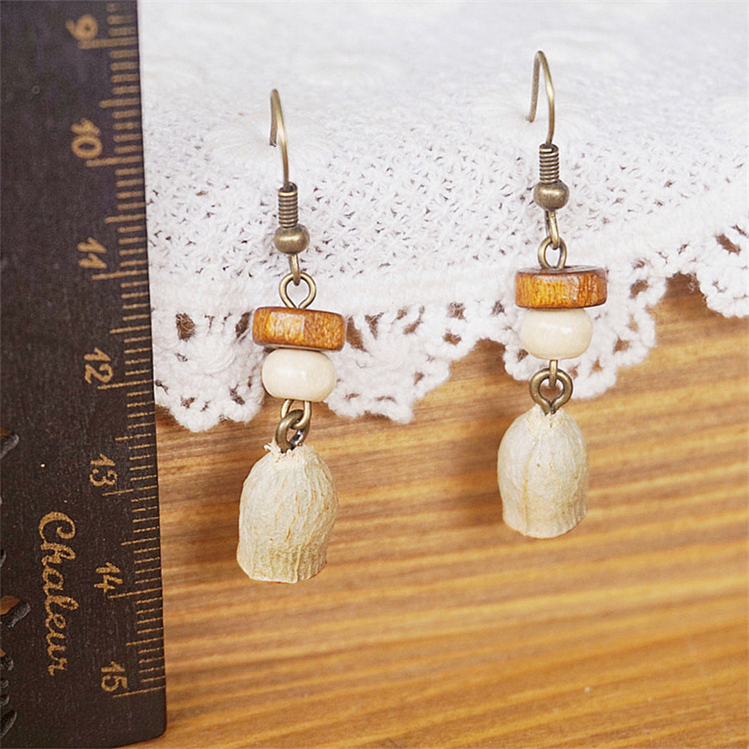 Boucles d'oreilles rétro en bois massif et fruits séchés