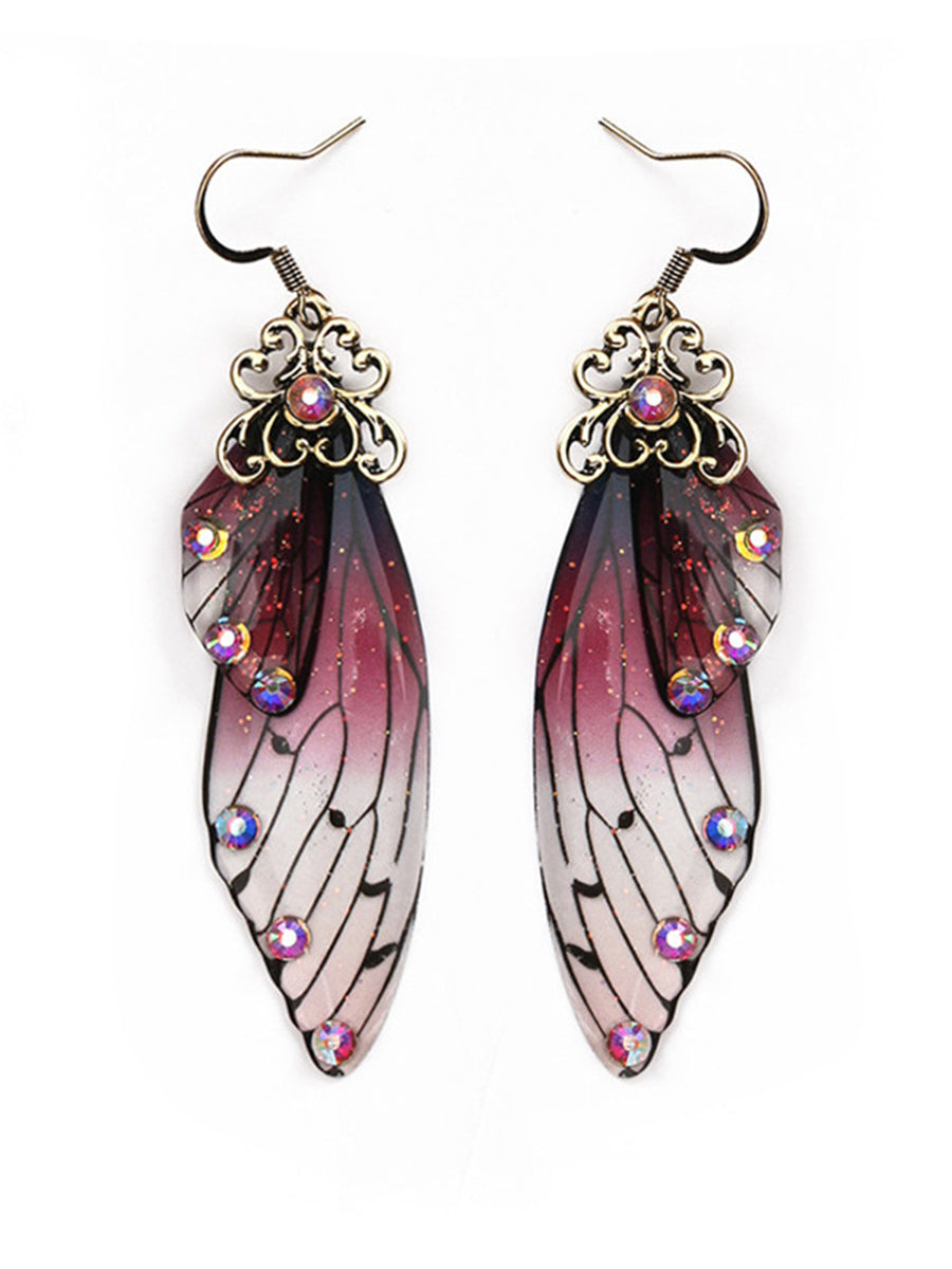 Boucles d'oreilles Aile de papillon en strass violet Aile de cigale en cristal