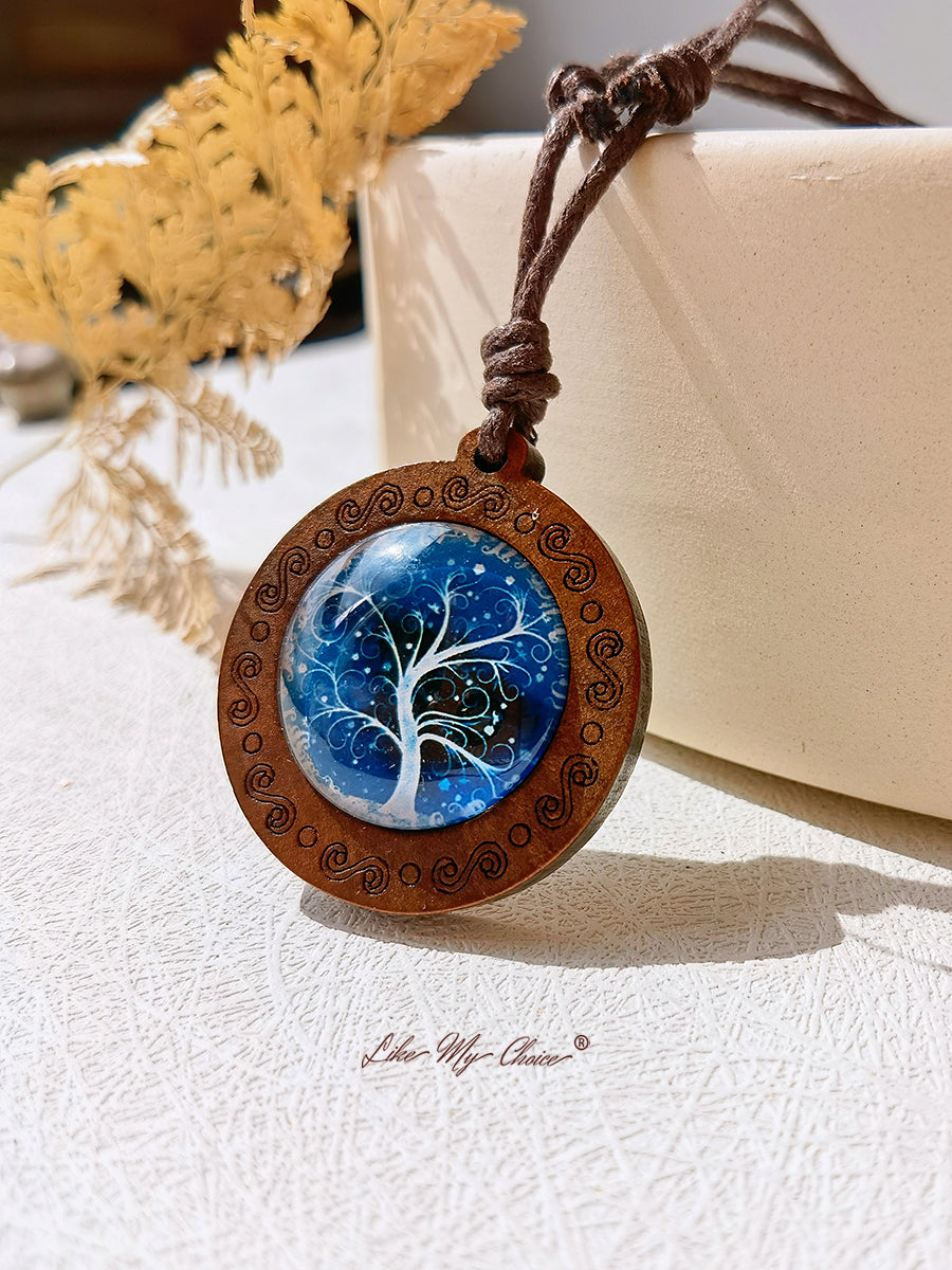 CommeMonChoix ? Collier à pendentifs en verre artistique de l'arbre de vie