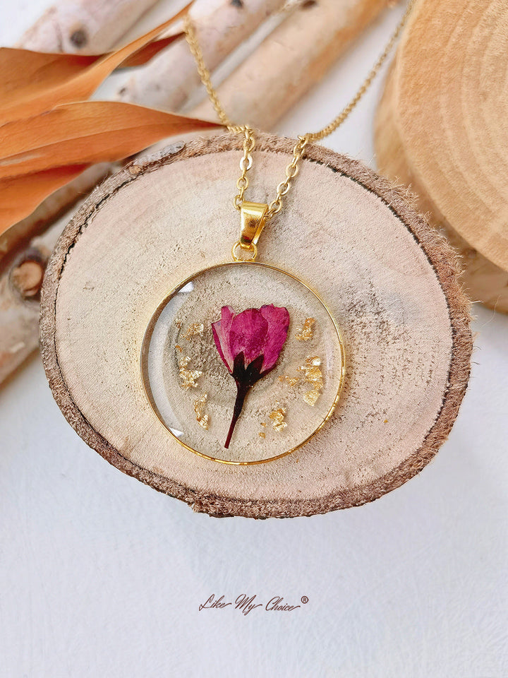 Resin Flower Necklace: August Rose