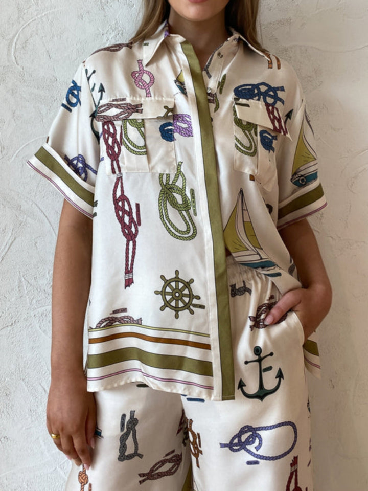 Chemise à motifs nautiques dessinés à la main