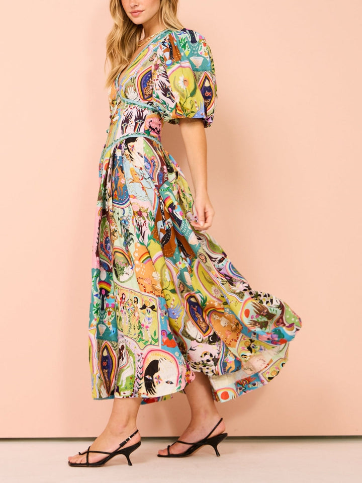 Casual Graffiti Evergreen Bedrukte Midi Dress