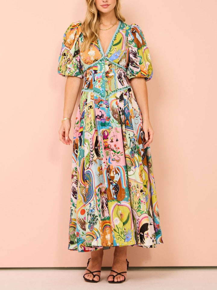 Vestido Midi Casual Graffiti Evergreen Printing