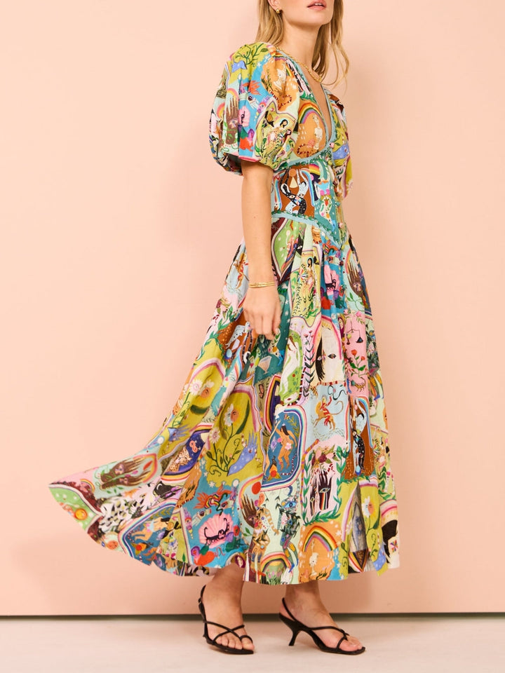 Vestido Midi Casual Graffiti Evergreen Printing