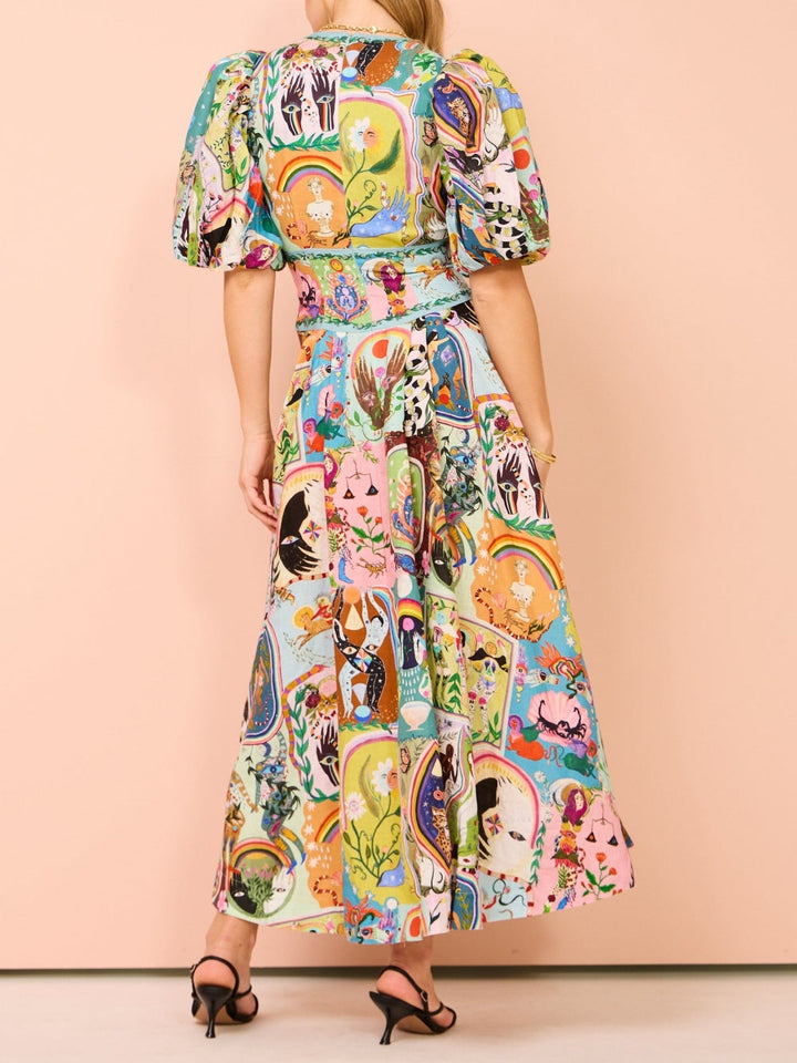 Casual Graffiti Evergreen Bedrukte Midi Dress