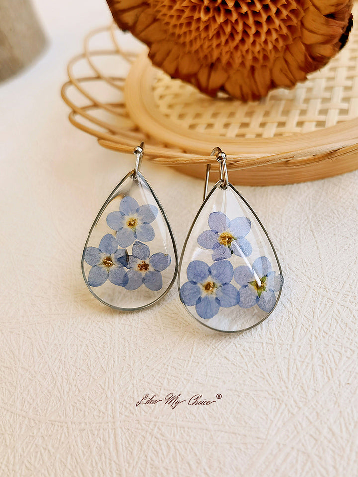 Forget me Nots FlowerEarrings Gözyaşı Damlası Sallantılı Küpe