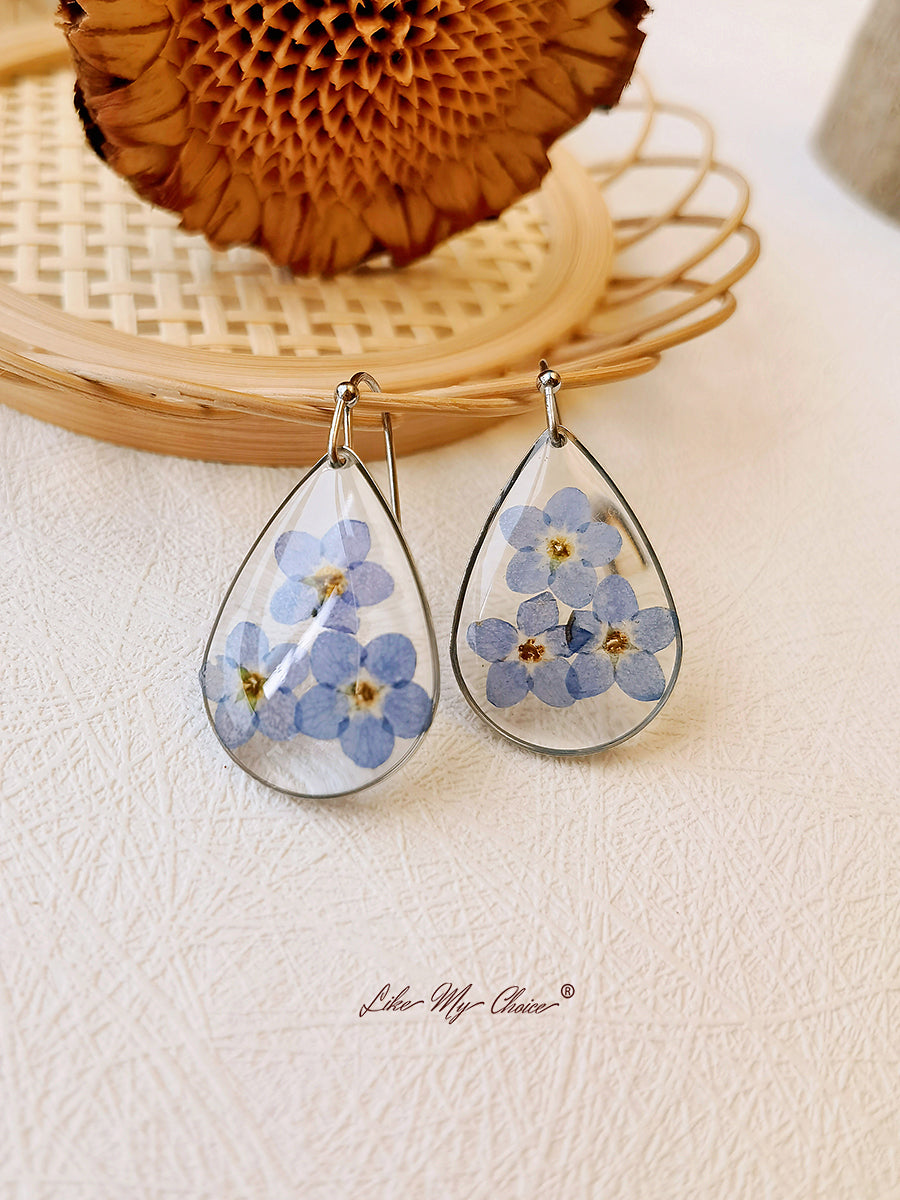 Kolczyk do uszu Forget me Nots FlowerEarrings Teardrop Dangle Earring