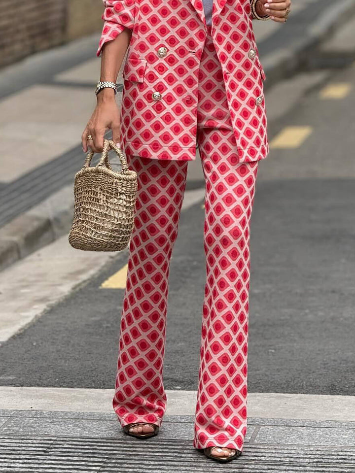 Pantalon de tailleur à poches à imprimé géométrique décontracté