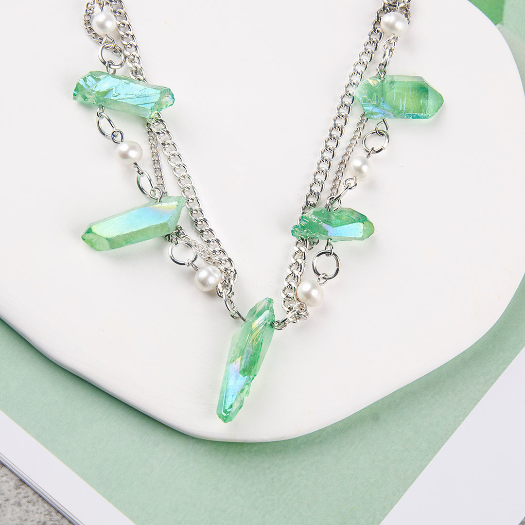 Green Quartz Crystal Boho Necklace