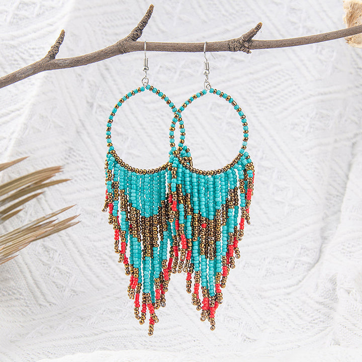 Boho Etnisk Lång Tassel Beaded Örhängen