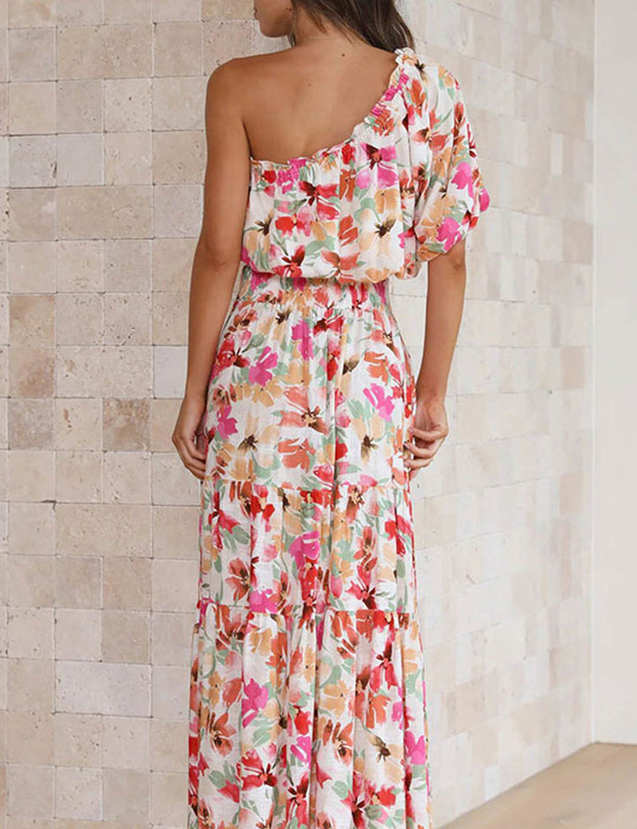 Floral Print One Shoulder Crop Top Tiered Skirt Κοστούμια