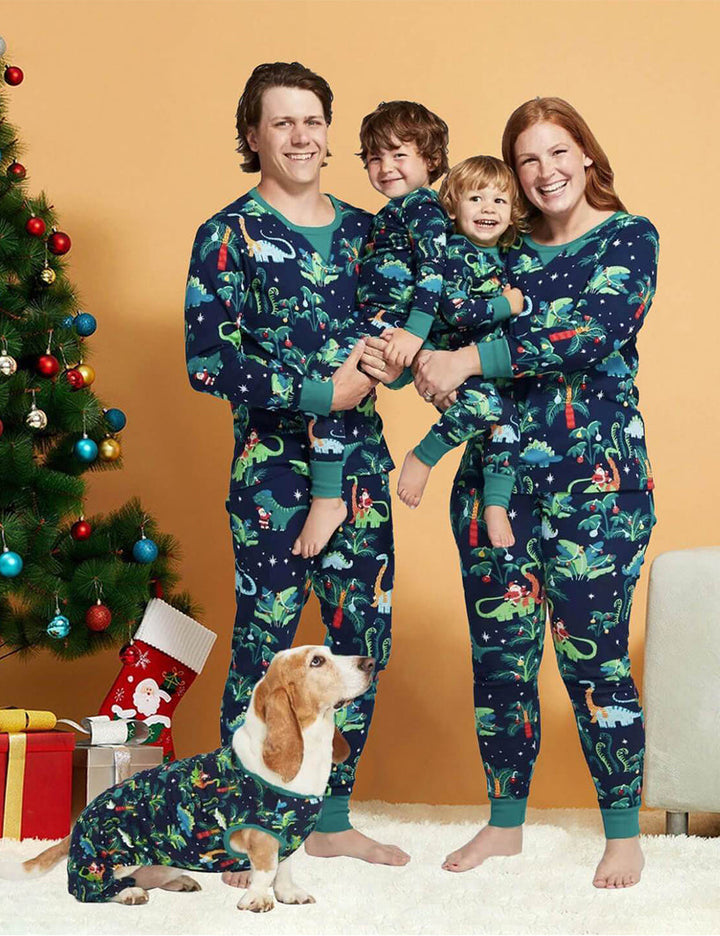 Joulu Dinosaurus kuvioitu perhe Matching Pyjamasarjat (lemmikkikoira vaatteet)