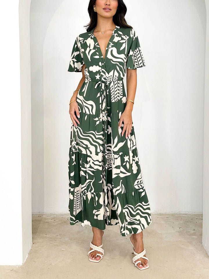 Lyhythihainen Resort Print Midi Mekko