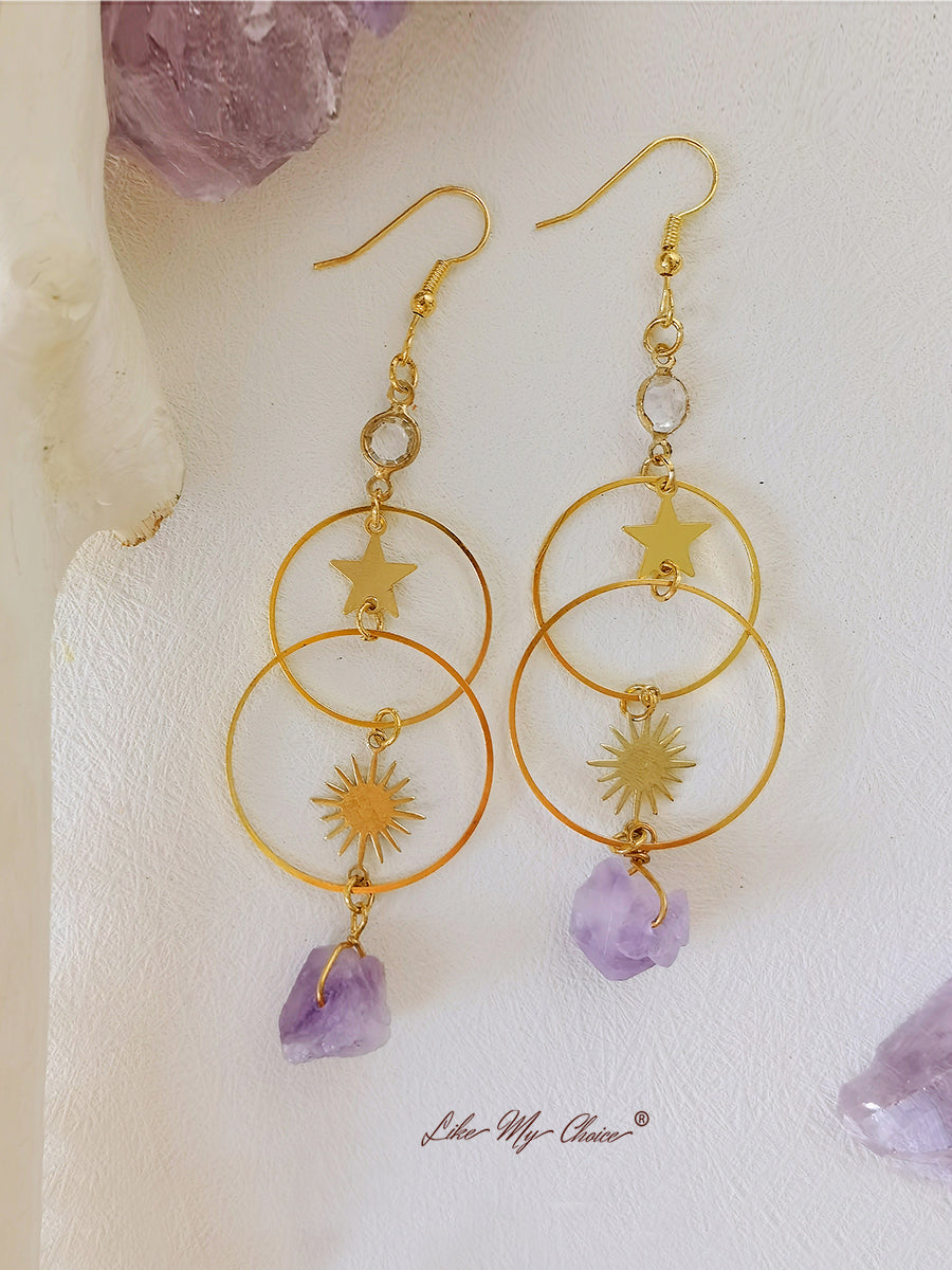 Boho Stern & Sonne Natürliche Amethyst-Ohrringe