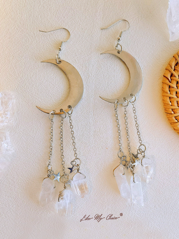 Gothic Star & Moon Crystal Earrings