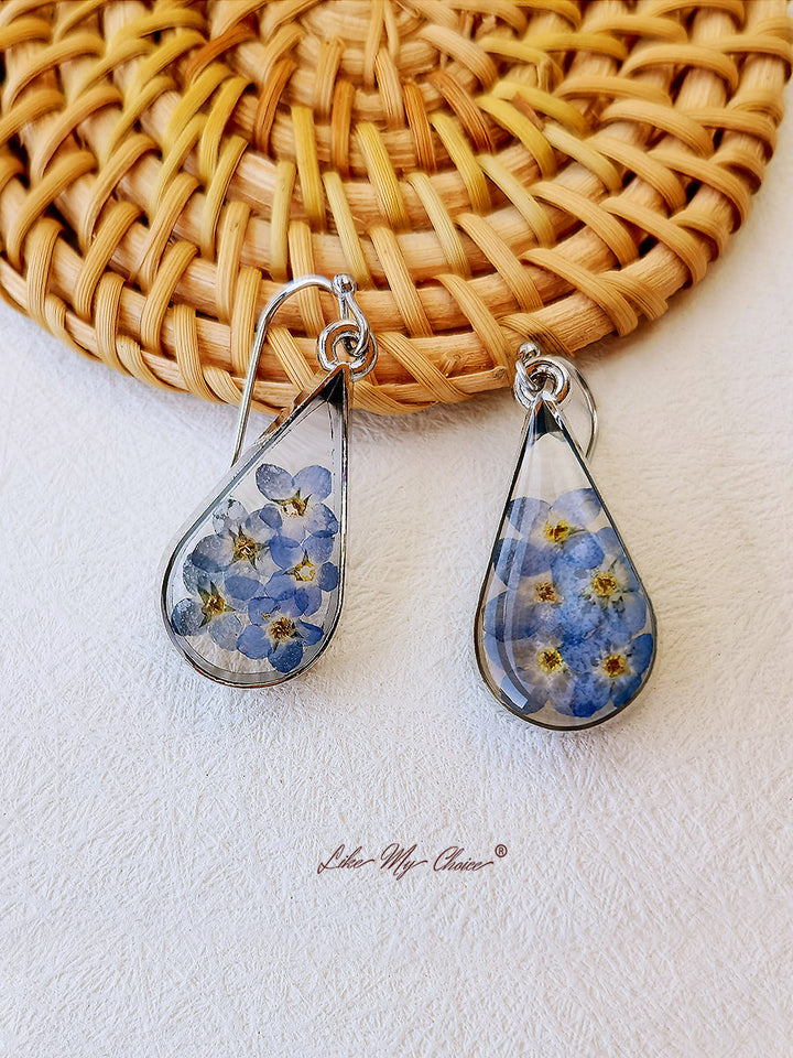 Boucles d'oreilles fleurs pressées - goutte d'eau fleur oubliée