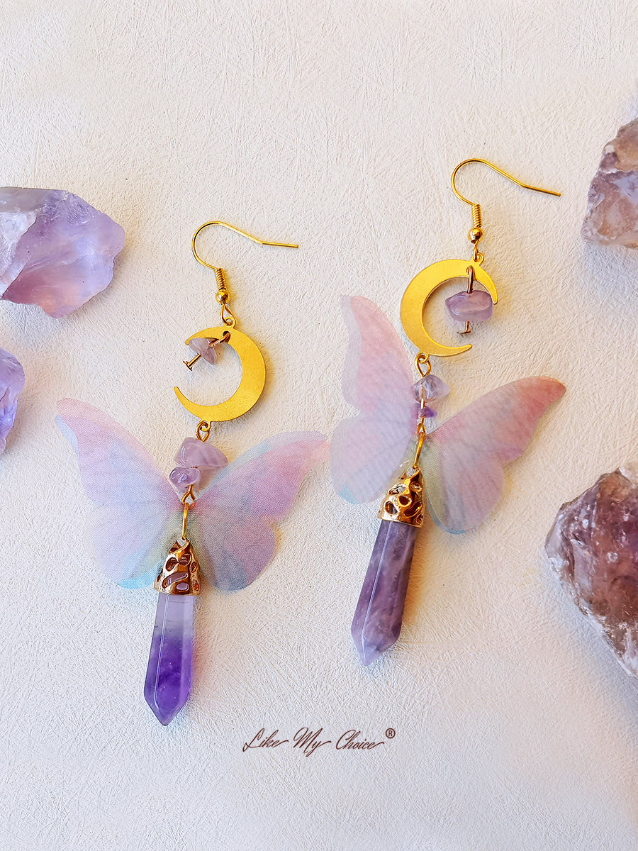 Náušnice Monarch Butterfly Amethyst Boho