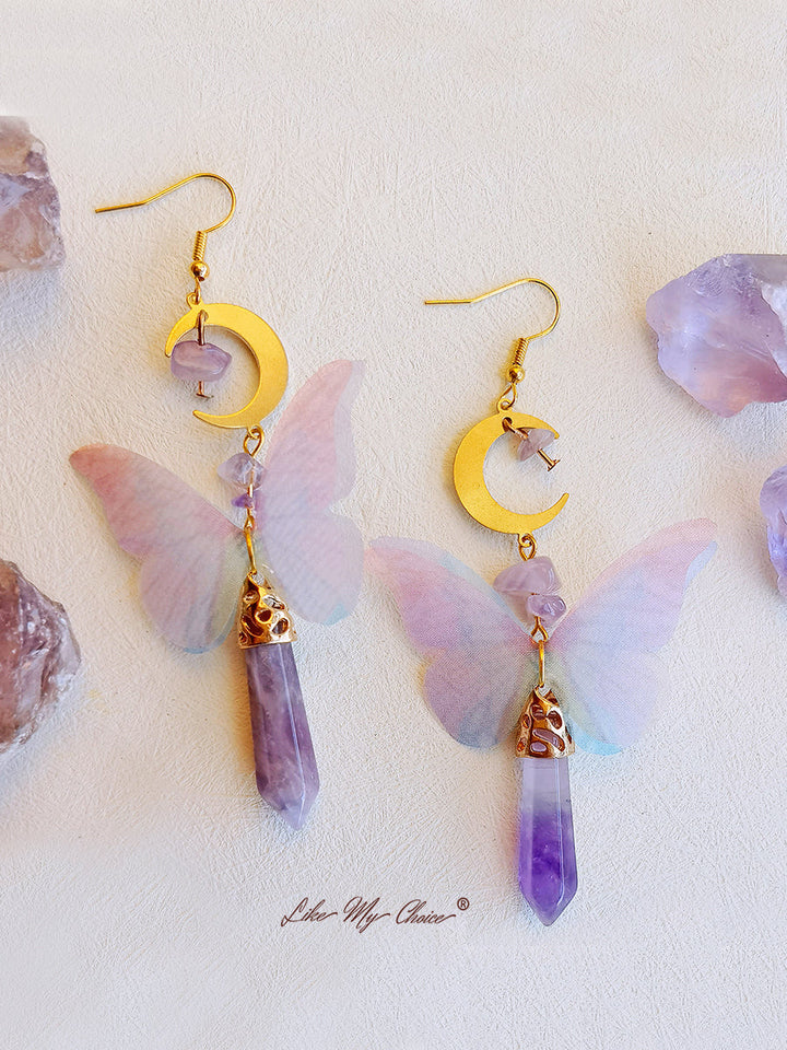 Náušnice Monarch Butterfly Amethyst Boho