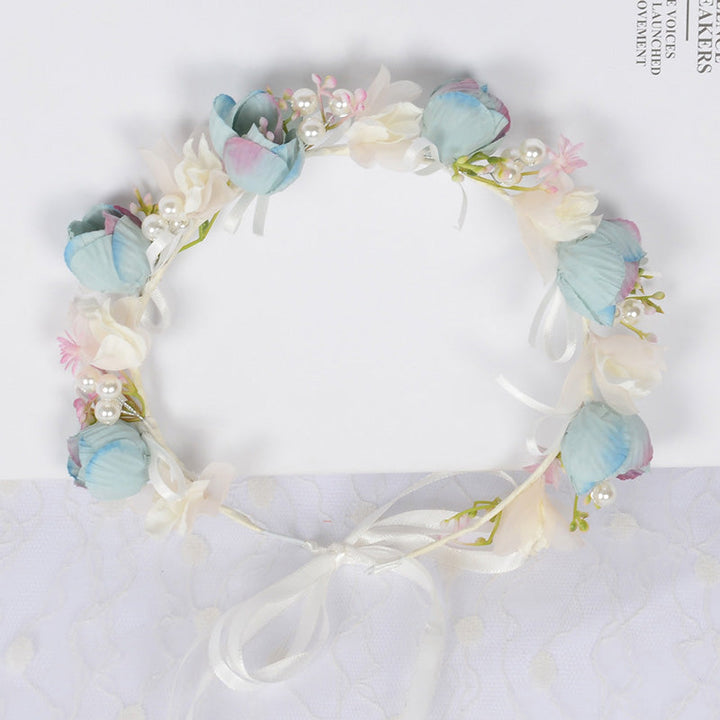 Fée bleue Couronne de fleurs en perles