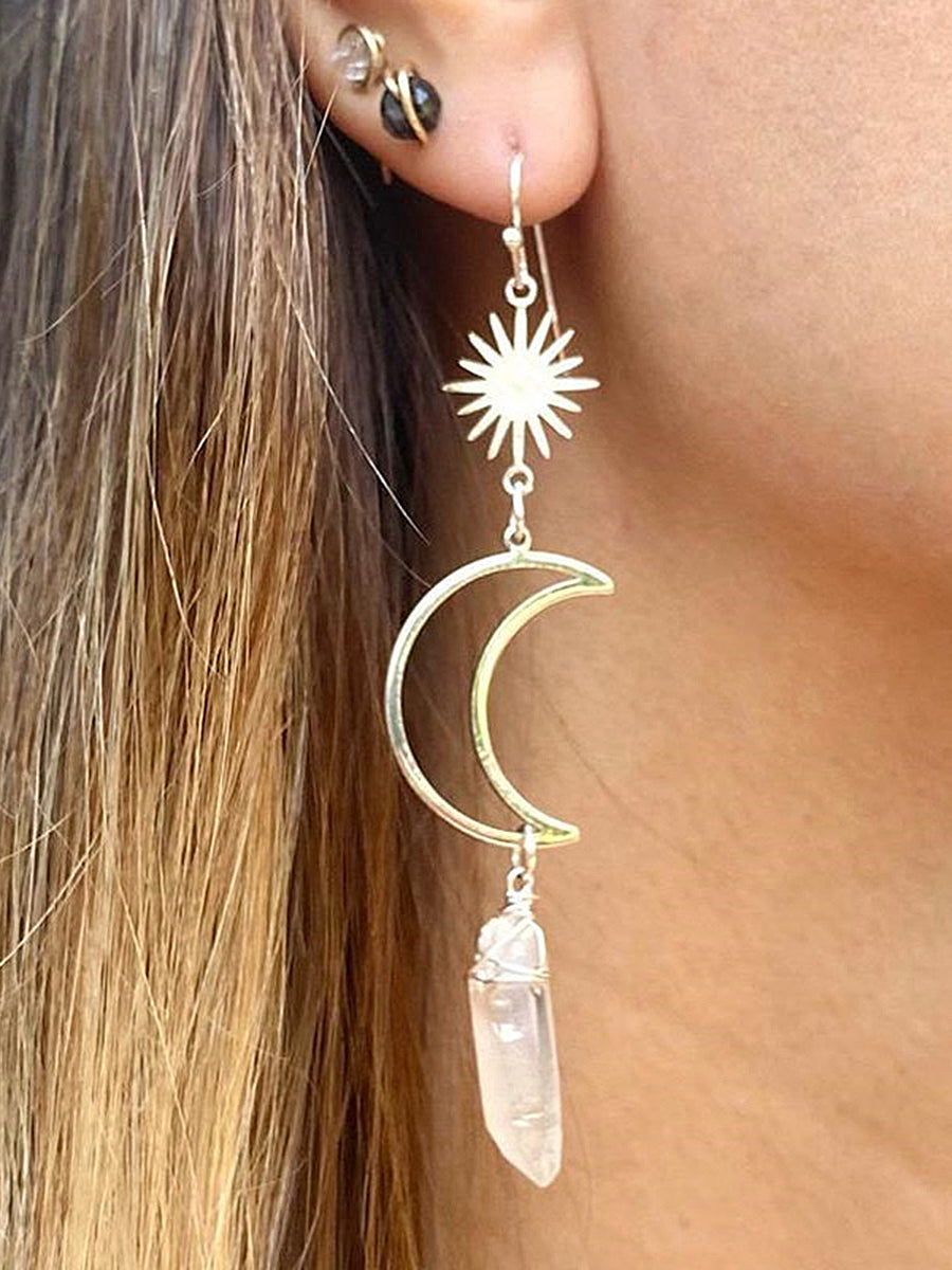 Boho Quartz Moon Earrings