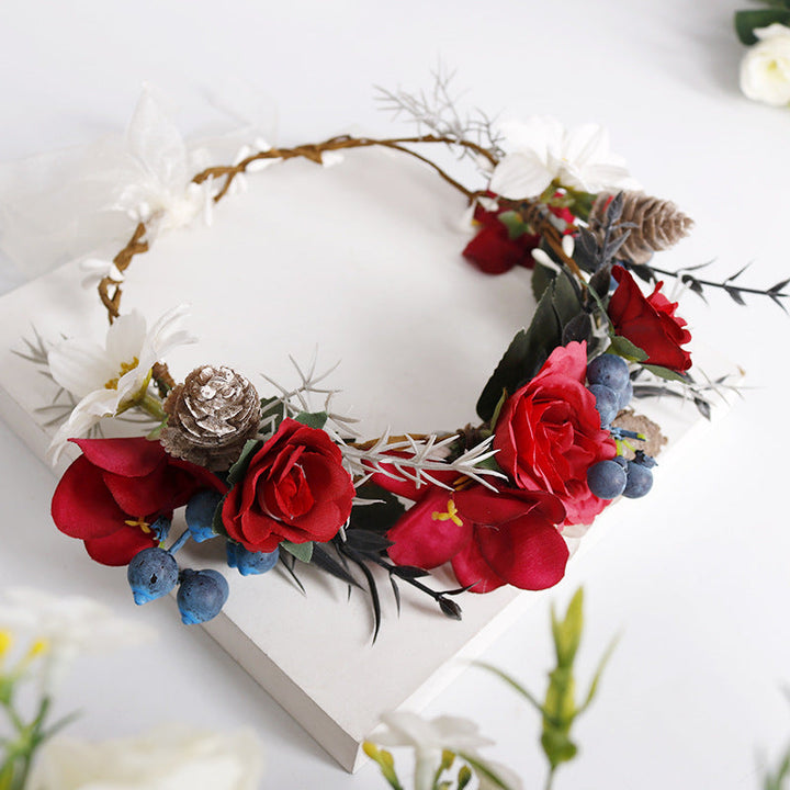 Couronne de fleurs en rose de Bourgogne