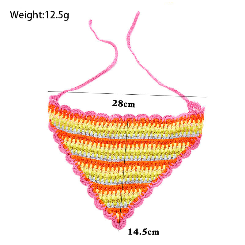 핸드 크로 셰 뜨개질 무지개 반다나