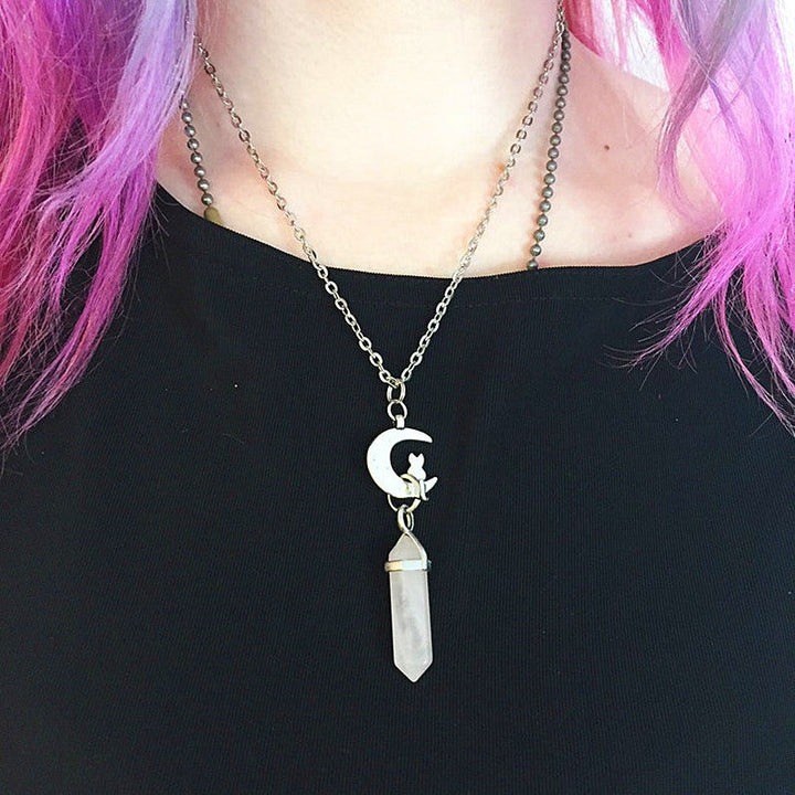 Moon & Cat Crystal Pendant halskæde 2 stykker