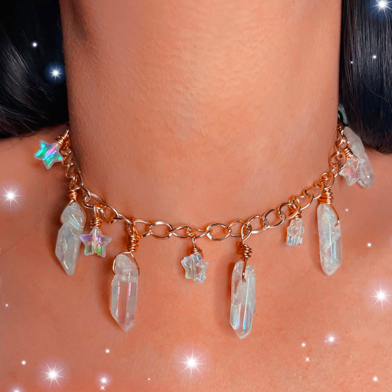 Collar Boho Gargantilla de Cristal Champiñón y Estrella